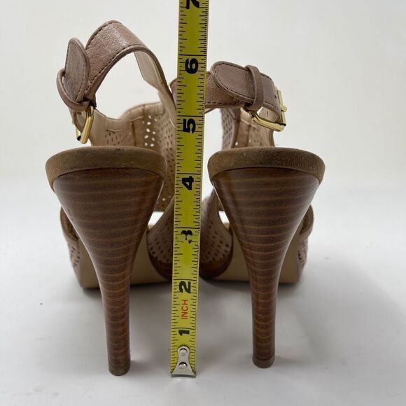 Nine West 7 Eada Peep Toe Heels Buckle Tan Size 8.5 - Picture 6 of 9